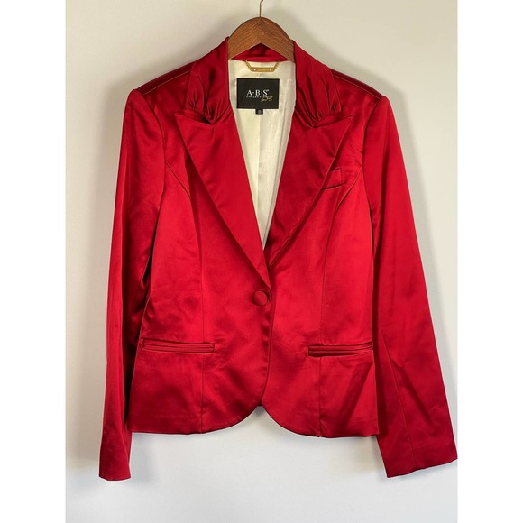 ABS Collection Allen Schwartz Red Satin Blazer Jacket Women's Size 8 - Picture 14 of 14